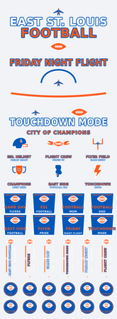 East St. Louis Flyers football densely packed 22 by 60 DTF gang sheet with 35 transfers and six illustrated custom designs