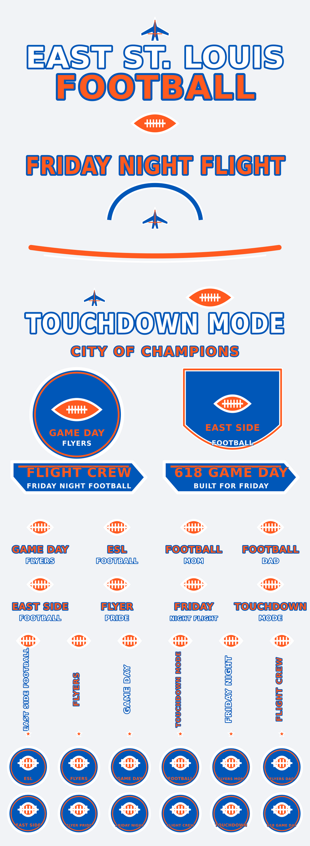 East St. Louis Flyers football season packed 22 by 60 premade DTF gang sheet with 33 transfers
