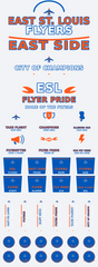 East St. Louis Flyers school pride densely packed 22 by 60 DTF gang sheet with 35 transfers and six illustrated custom designs