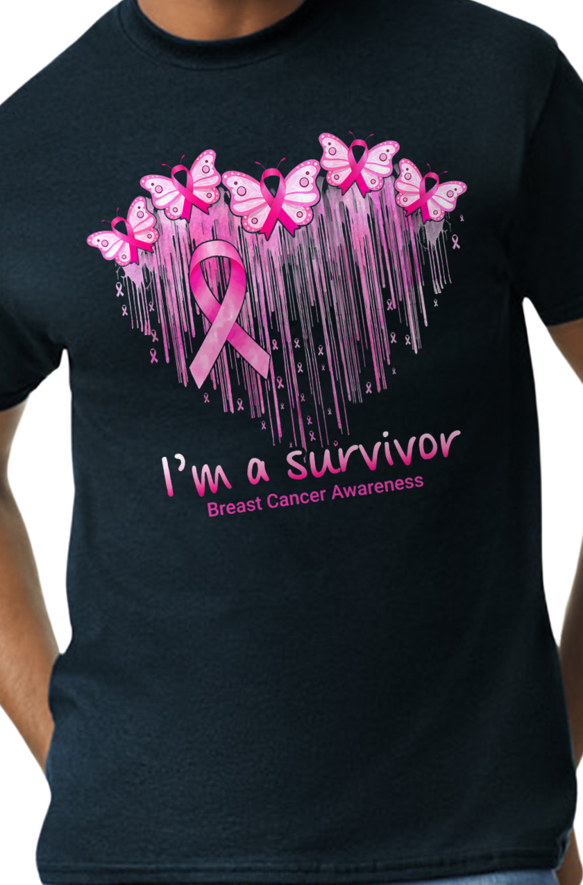 Butterfly breast cancer awareness shirt graphic with pink ribbon-inspired design