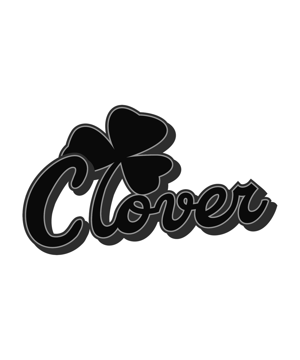Clover Black on Black — T-Shirt or Hoodie — logo artwork preview; garment and print included