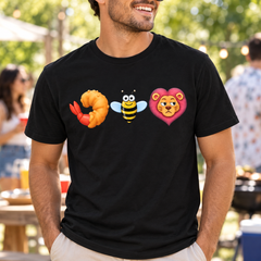 Shrimp bee lion funny black T-shirt lifestyle image