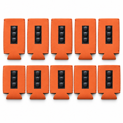 Rear view of slim and regular Texas orange can coolers showing three-section magnetic backing