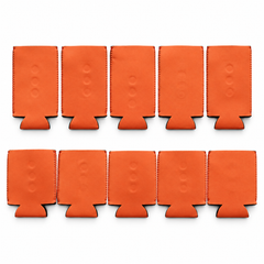 Front view comparing slim and regular Texas orange magnetic can coolers; sizes sold separately