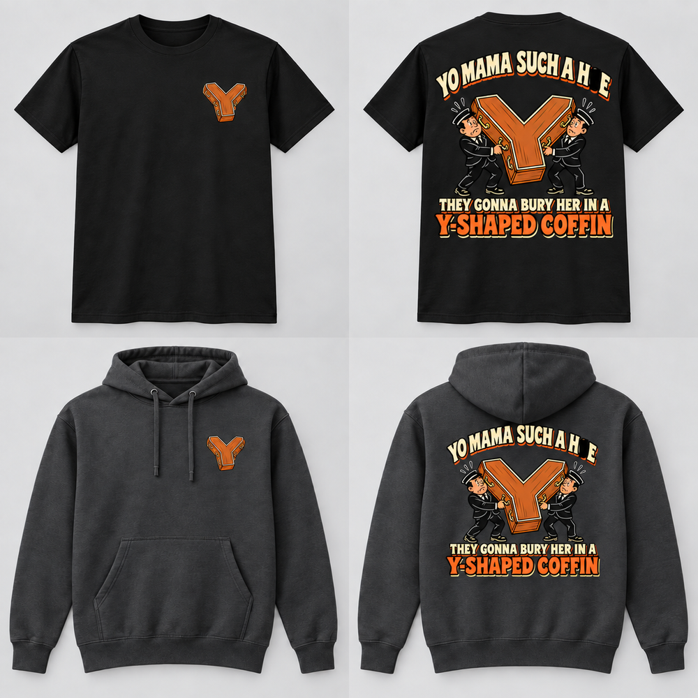 Yo Mama Y-Shaped Coffin shirt and hoodie censored mockup