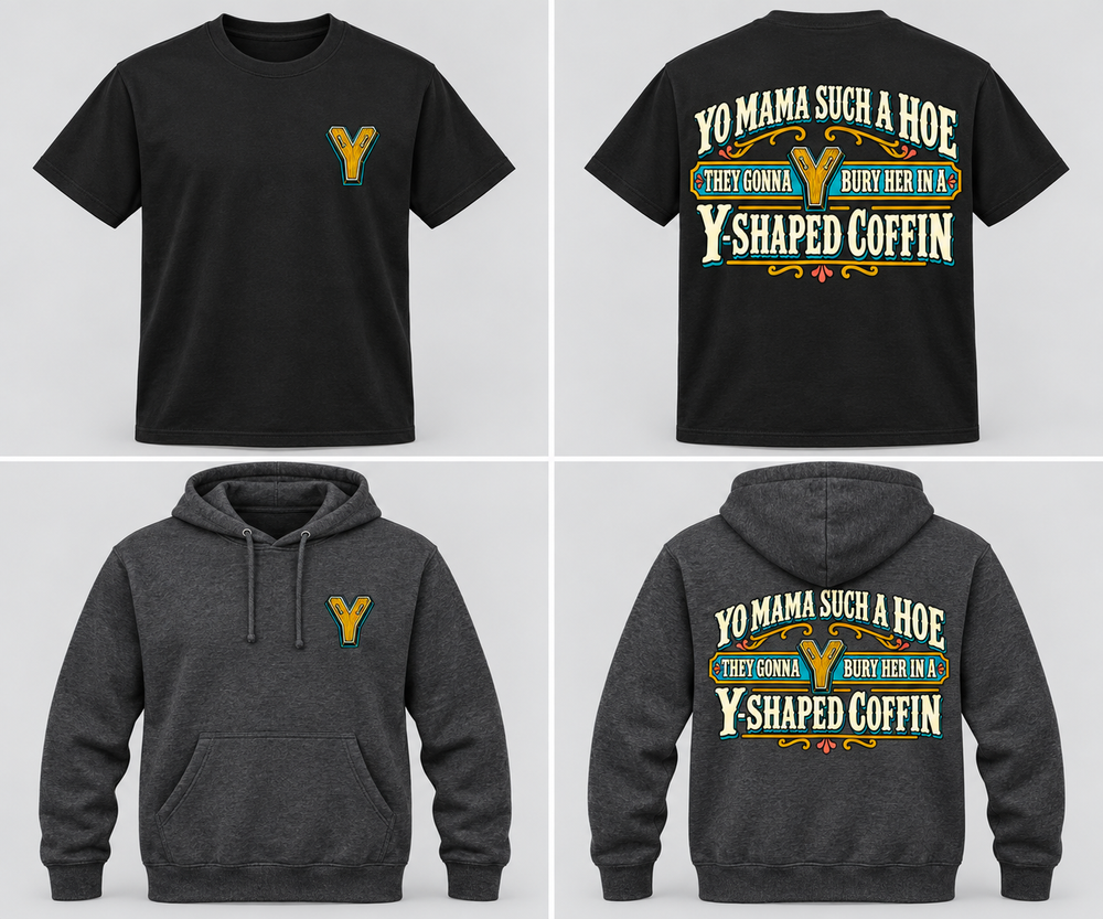 Vintage Yo Mama Y-Shaped Coffin T-shirt and hoodie mockup