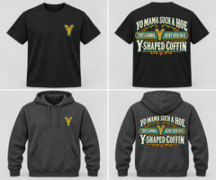 Vintage Yo Mama Y-Shaped Coffin T-shirt and hoodie mockup