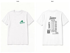 White Clover Salvatore's 2027 shirt, left chest front and printed back