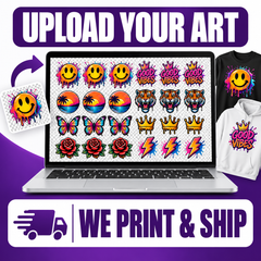 Upload custom artwork for a DTF gang sheet and have it printed and shipped