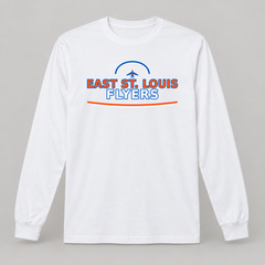 East St. Louis Flyers school pride transfer on a white long sleeve shirt placement mockup; shirt not included