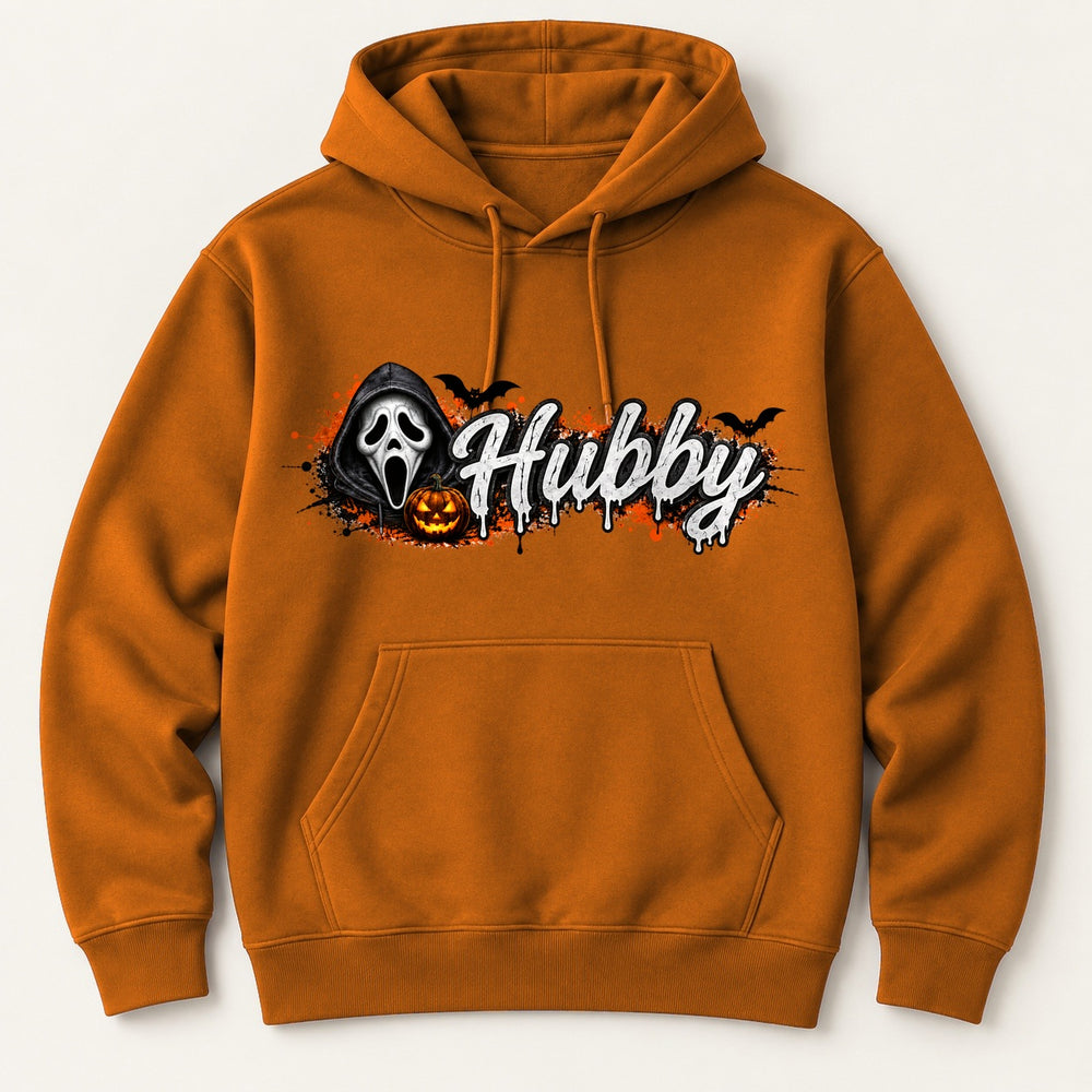 Hubby Halloween orange hoodie centered mockup