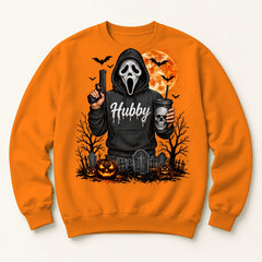 Hubby Scream orange crewneck sweatshirt centered mockup
