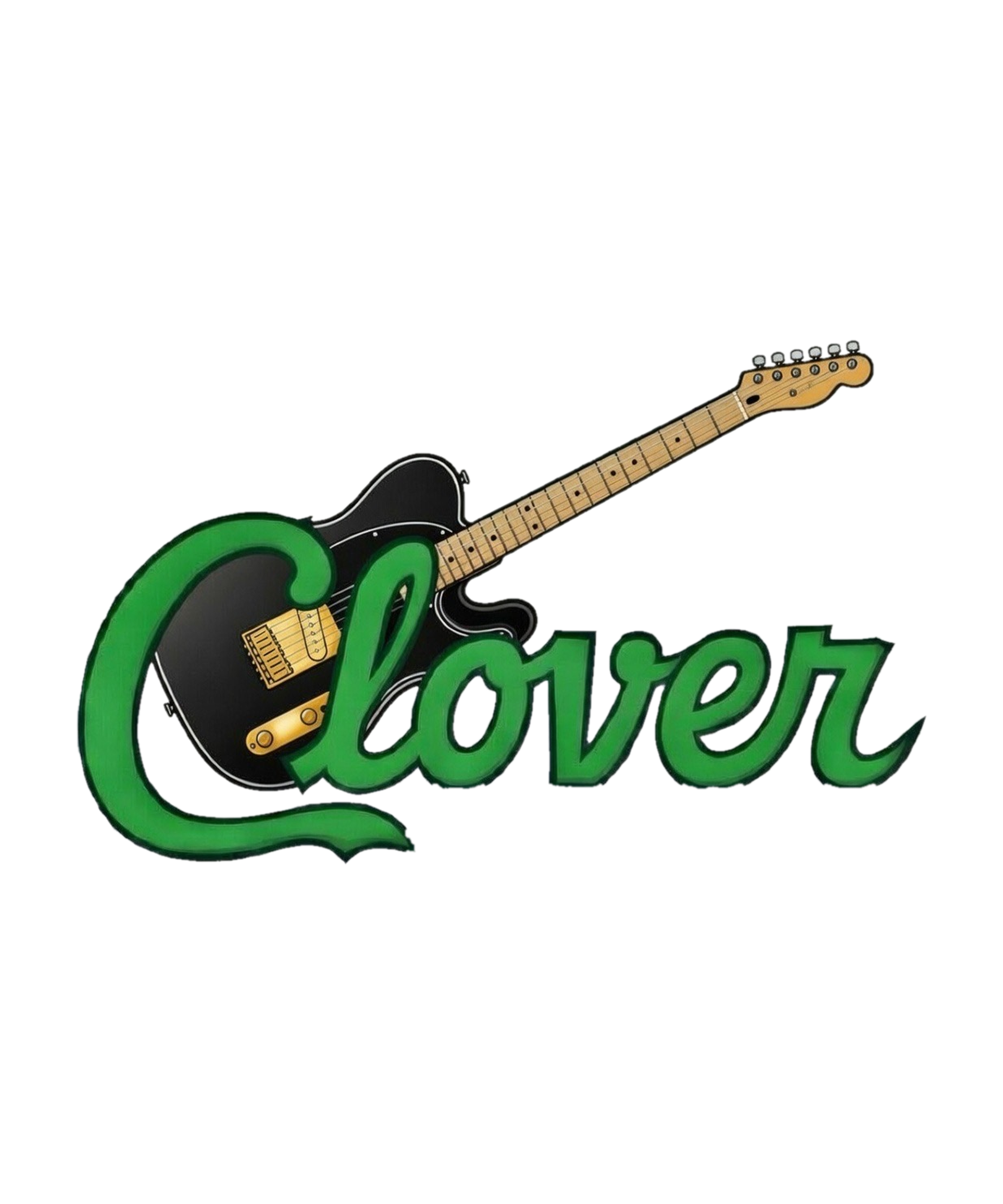 Clover Telecaster Guitar — T-Shirt or Hoodie — logo artwork preview; garment and print included