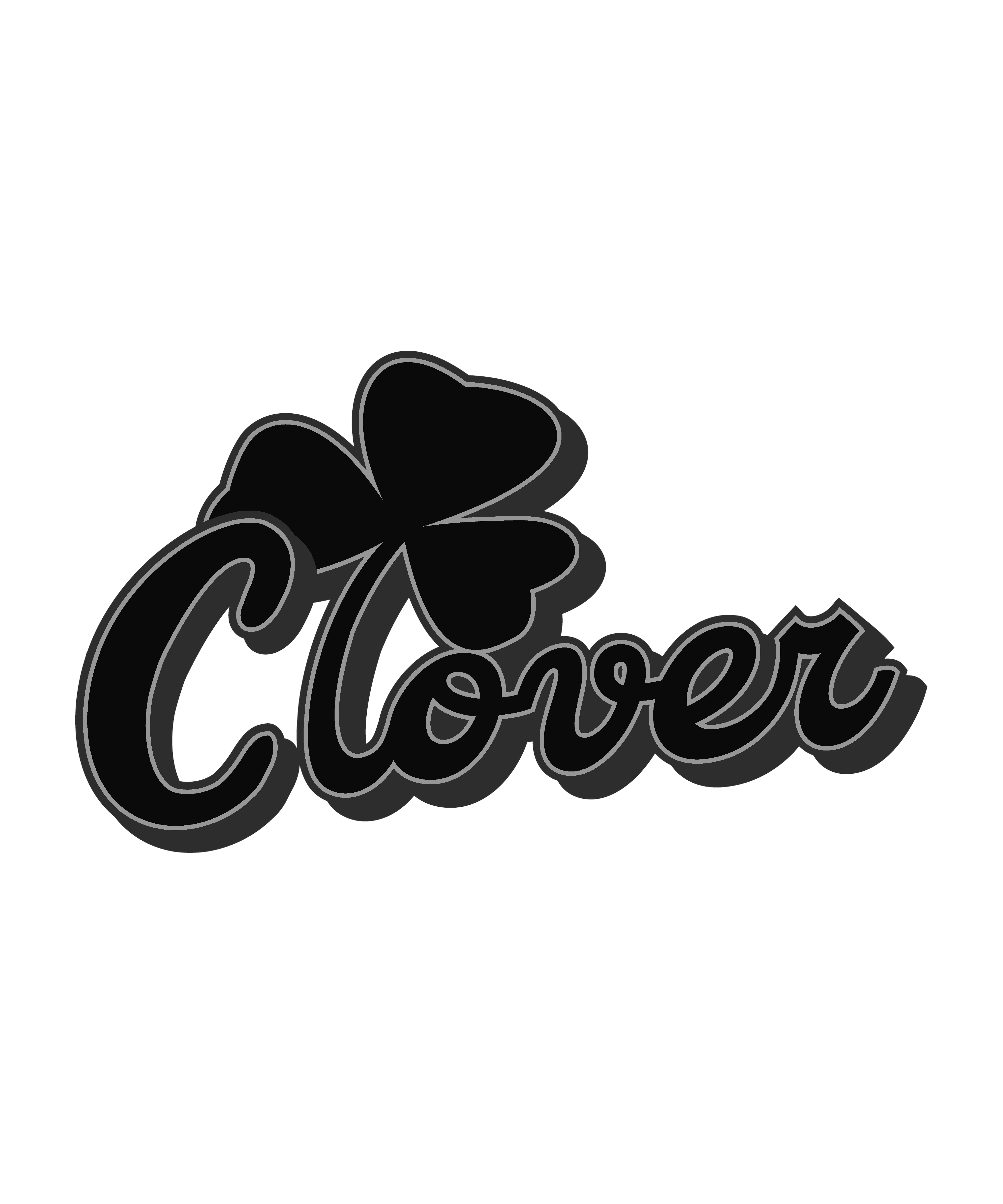 Clover Black on Black — T-Shirt or Hoodie — logo artwork preview; garment and print included