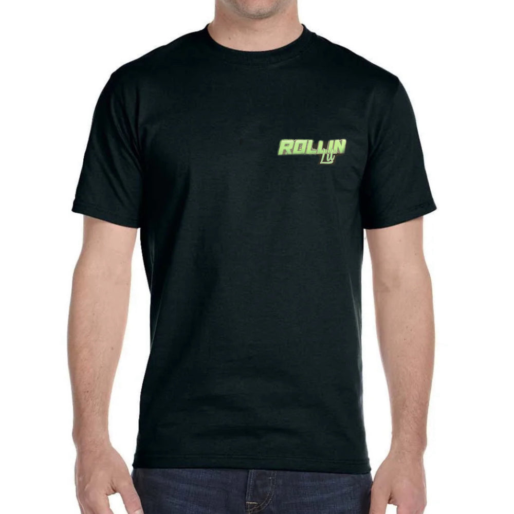 Rollin Lit small front left-chest logo on black T-shirt
