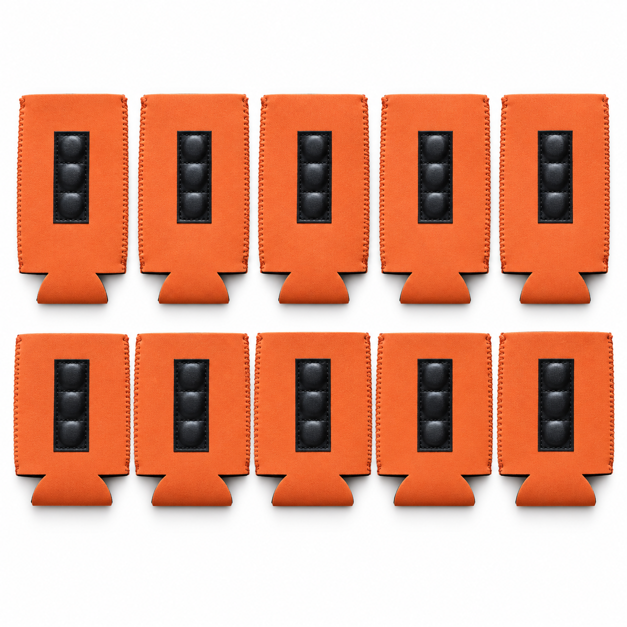 Rear view of slim and regular Texas orange can coolers showing three-section magnetic backing