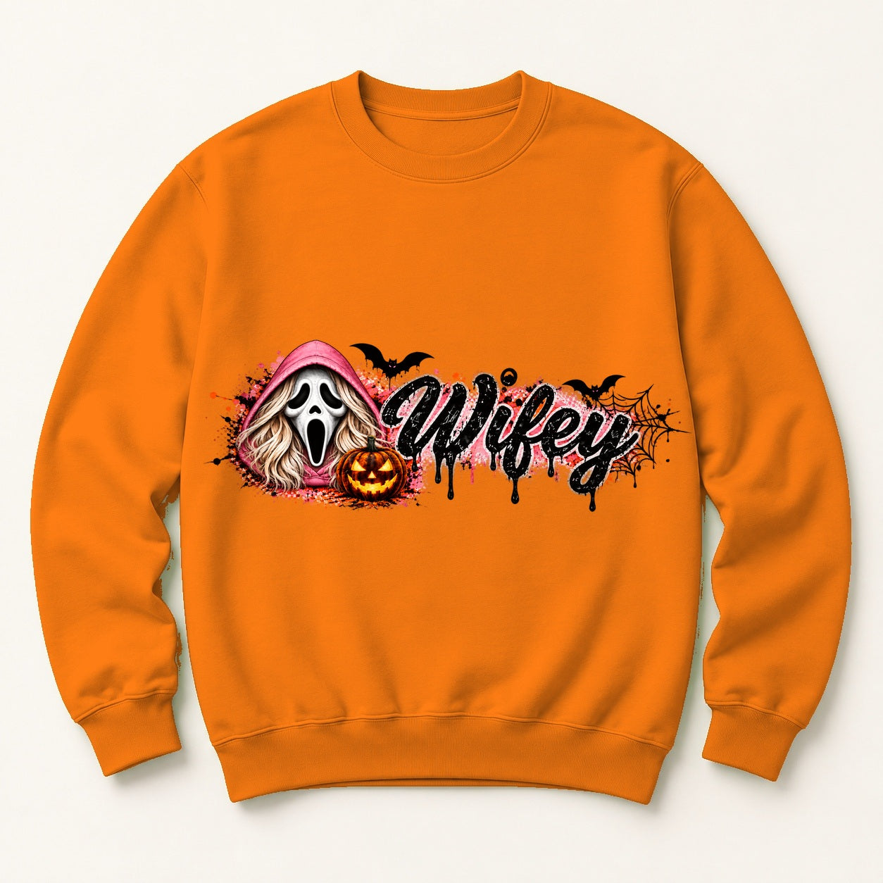 Wifey Halloween orange crewneck sweatshirt centered mockup