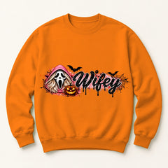 Wifey Halloween orange crewneck sweatshirt centered mockup