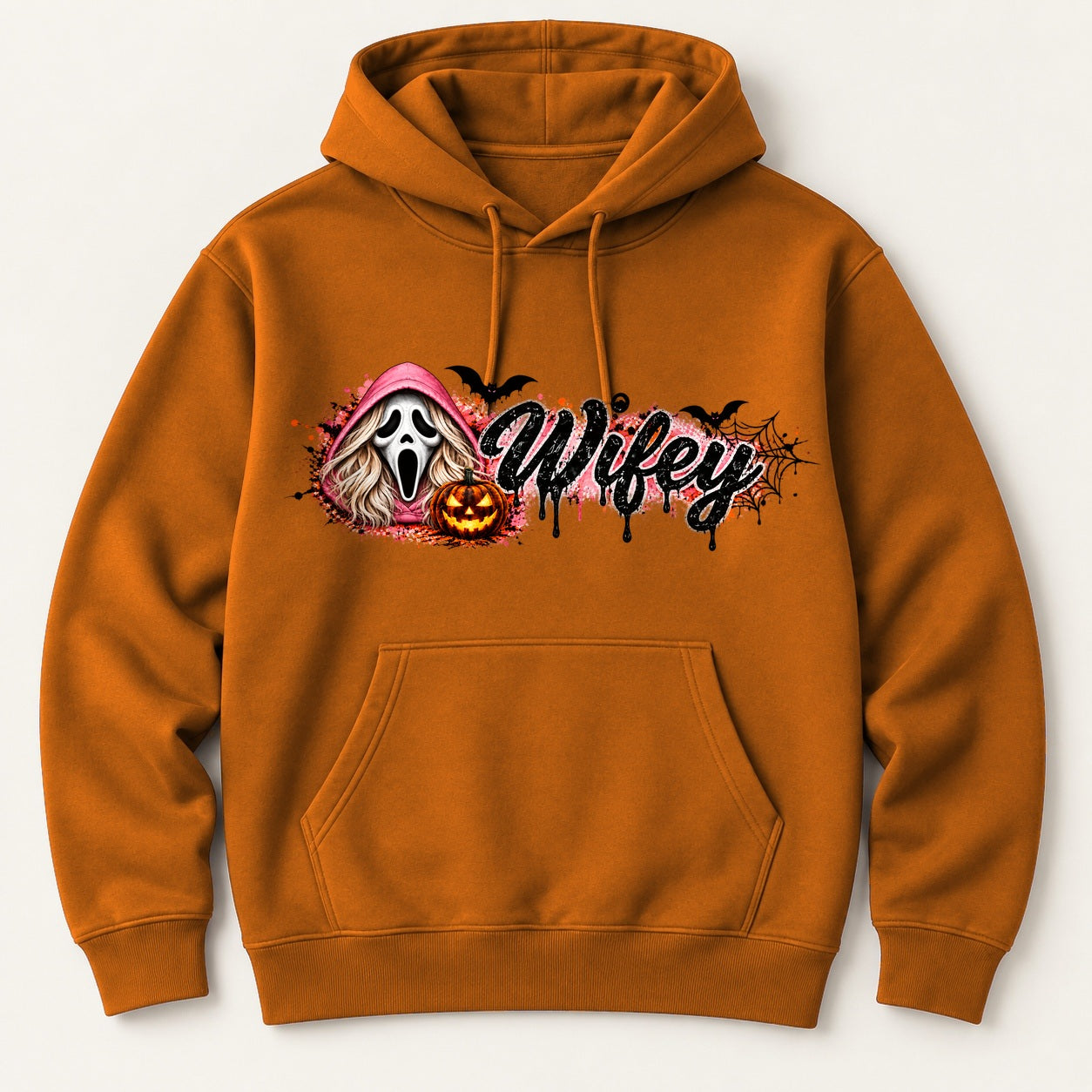 Wifey Halloween orange hoodie centered mockup