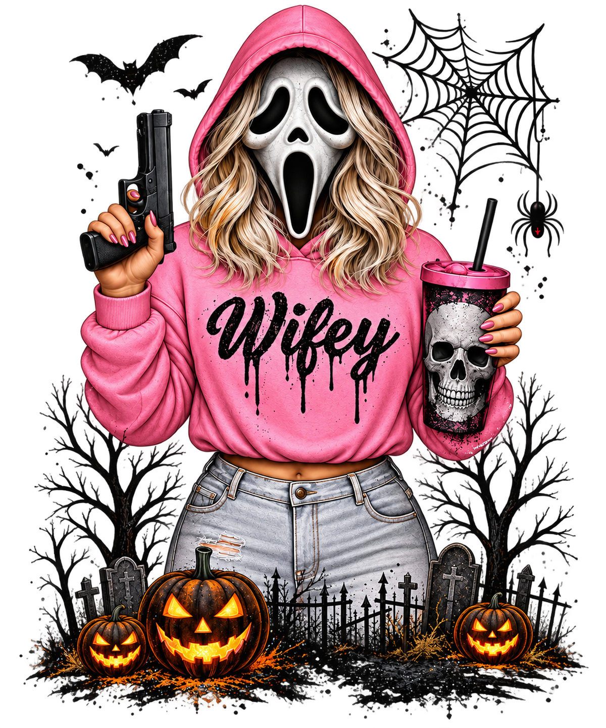 Wifey Scream Cemetery Halloween apparel design