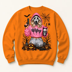 Wifey Scream orange crewneck sweatshirt centered mockup