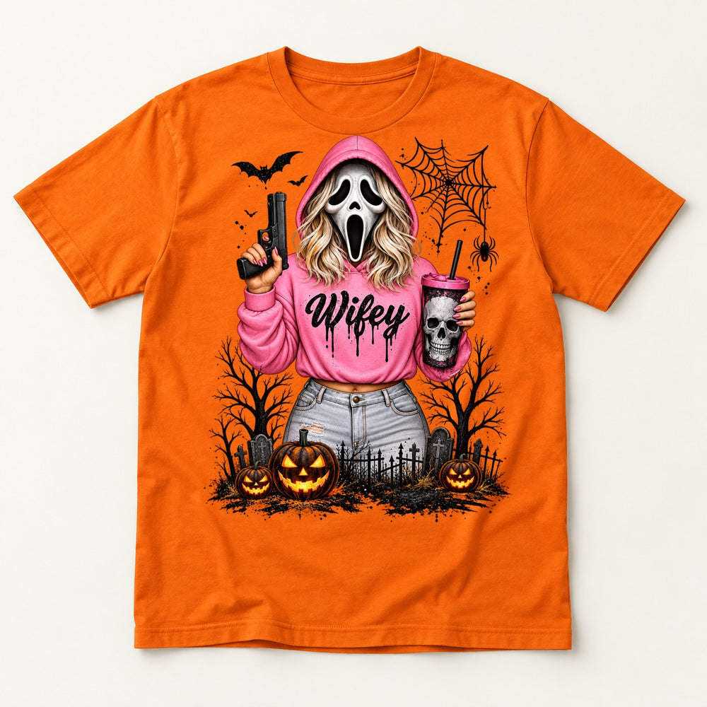 Wifey Scream orange T-shirt centered mockup