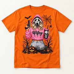Wifey Scream orange T-shirt centered mockup